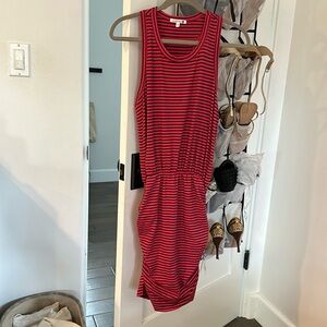Sundry Tank Ruched Dress Red/Blue Stripes Racerback Mini Summer Cotton Sz 1 (S)